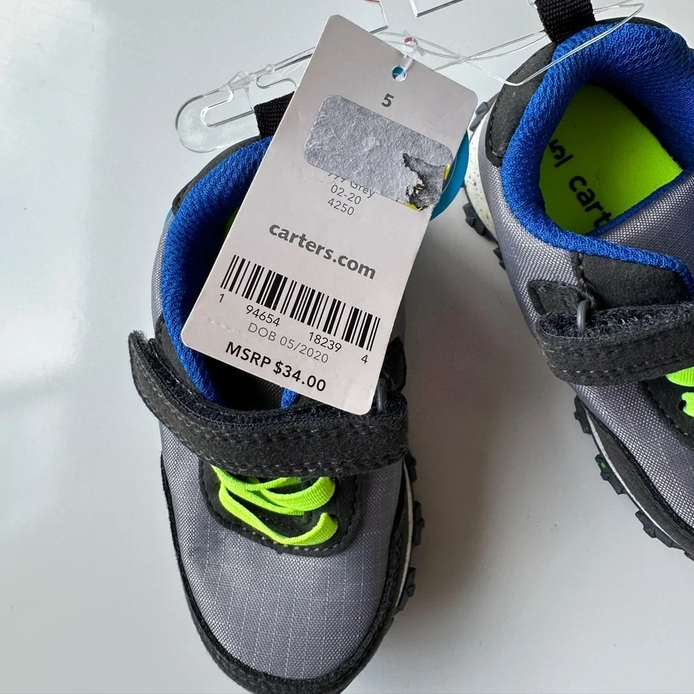NWT Carter’s Blue Gray Athletic Collins Sneakers Shoes Toddler Boys Size 5